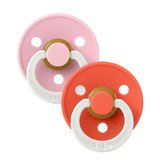 BIBS Dummies Baby Pink/Tango GLOW Round, Latex (2pk) - Kollektive - Official distributor
